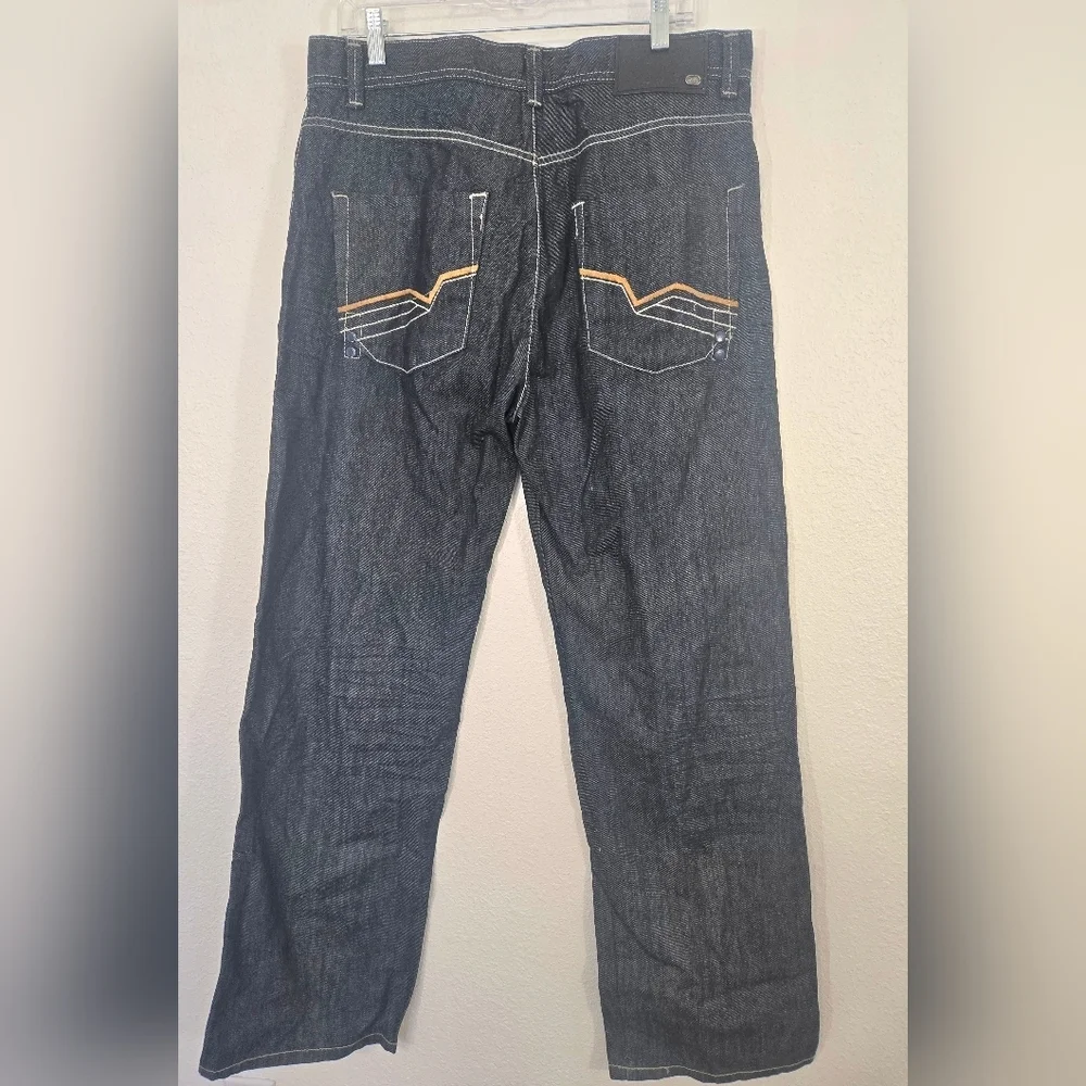 Ecko Unlimited Men's 72+ Loose Fit Jeans Blue/Black Grunge Y2K Skater, 34/32
